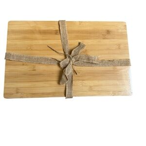 Wooden Cutting Board with Burlap Ribbon Gift Presentation 11 x 17.5 inches NWT
